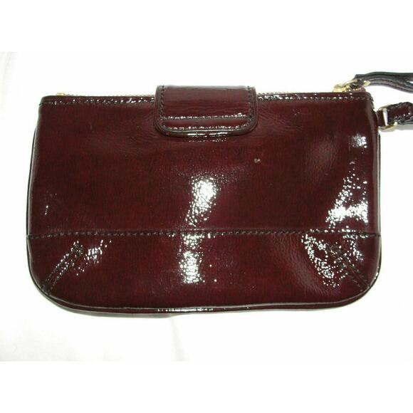 ANN TAYLOR Purse Brown Patent Gold-tone Turnlock Zippered Wristlet Clutch Case - Picture 3 of 4